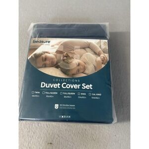 Bedsure Duvet Cover Set Full Queen 90x90in Navy Blue Microfiber Bedding New